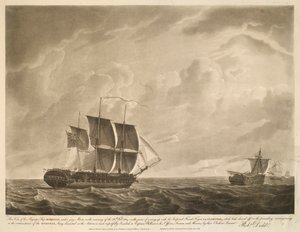 Questa veduta della nave EUROTAS di Sua Maestà, sotto gli alberi della giuria, la mattina del 26 febbraio 1814, sul punto di avvicinarsi alla fregata imperiale francese LA CLORINDE, che si era allontanata la sera precedente, a causa della circostanza che l da Robert Dodd