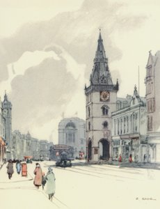 Glasgow: Il Tolbooth e il Tron Steeple (litografia a colori)
