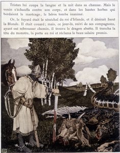 Tristano vicino al drago morto - in "Le Roman de Tristan et Iseult" di Bédier ill. di Robert Engels, ed. d