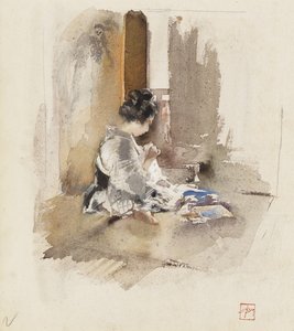 Ragazza Giapponese che Cuce, 1890 da Robert Frederick Blum