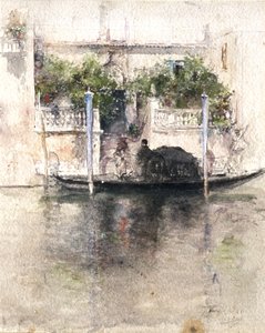 Signora che sale su una gondola da un palazzo da Robert Frederick Blum