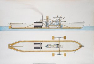 Battello a vapore progettato da Robert Fulton, acquerello, Stati Uniti da Robert Fulton