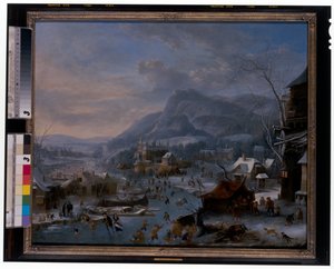 Inverno: un paesaggio invernale ghiacciato con contadini da Robert Griffier