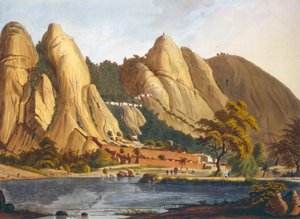 Vista sud di Sewandroog, illustrazione da Twelve Views of Mysore, il paese di Tippoo Sultan inciso e colorato da J.W. Edy, pubblicato 1804 da Robert H. Colebrooke