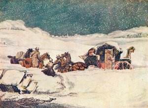 La posta di Birmingham vicino ad Aylesbury, la guardia Banbury procede con le borse, 1837 1907 da Robert Havell