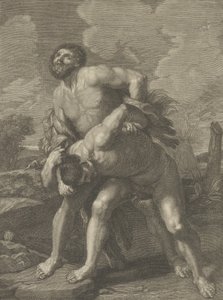 Ercole che indossa una pelle di leone e combatte Acheloo, un paesaggio sullo sfondo, ca. 1713-72 da Robert Hecquet