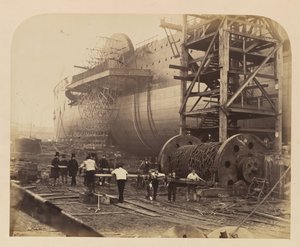 Uomini al lavoro accanto alle catene di lancio del Great Eastern, 18 novembre 1857