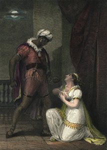 Otello e Desdemona a Venezia. Illustrazione per "Otello" di William Shakespeare. Atto 4 scena 2. Incisione inglese del 1801 di R.K Porter
