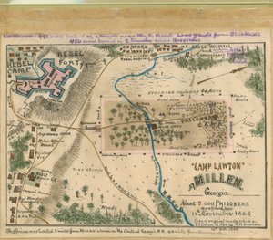 "Camp Lawton" a Millen, Georgia - circa 8.600 prigionieri confinati qui il 14 novembre 1864. LOC gvhs01.vhs00054