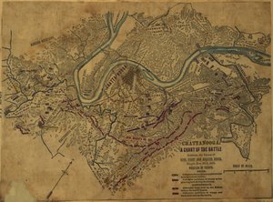 Chattanooga Una mappa della battaglia tra le forze dei gen. Grant e Braxton Bragg, combattuta dal 24 al 5 novembre 1863. LOC gvhs01.vhs00275 da Robert Knox Sneden