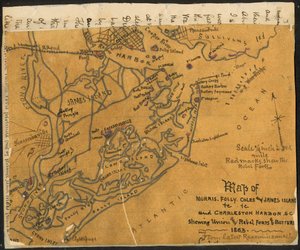Mappa delle isole Morris, Folly, Coles e James ecc. e del porto di Charleston S.C. che mostra (sic) i forti e le batterie dell