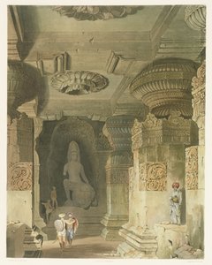 Interno del Tempio della Grotta di Indra Subba a Ellora, dal Volume II di Scenery, Costumes and Architecture of India, disegnato da David Roberts (1796-1864) inciso da Thomas Kearnan (fl.1821-50) e inciso da Robert Melville Grindlay