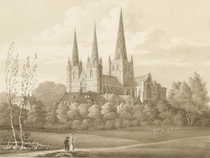 Cattedrale di Lichfield - Vista Ovest Sud Ovest: disegno seppia