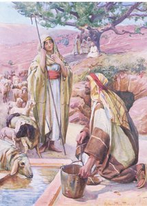 Rachele al pozzo, da The Bible Picture Book pubblicato da Thomas Nelson, c.1950 da Robert Payton Reid