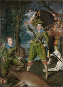 Enrico Federico (1594–1612), Principe di Galles, con Sir John Harington (1592–1614), nel campo di caccia