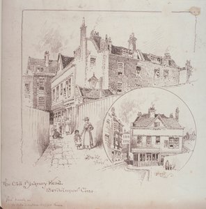 Vista posteriore del vecchio Blakeney Head Inn, Bartholomew Close, Londra, c.1900