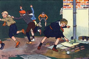 Pallottola al muro. Incisione in "A cosa giochiamo?" di E. Weber con disegni ad acquerello di Robert Salles (1871-1929). Librairie Garnier Freres, Parigi. da Robert Salles