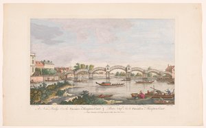 Vista sul ponte di Hampton Court sul fiume Tamigi tra Hampton e East Molesey da Robert Sayer
