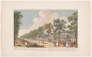 Veduta di un viale nei Vauxhall Gardens a Londra, vista dall