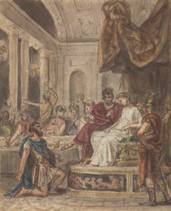 Scena di banchetto, con un soldato romano inginocchiato davanti a una figura femminile seduta su un trono da Robert Smirke