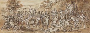 Studio di figura di una celebrazione bacchanalia in un paesaggio boscoso