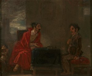 Illustrazione per Don Chisciotte, Due Figure a un Tavolo da Robert Smirke
