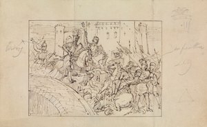Studio di cavalieri corazzati in battaglia con cavalli da Robert Smirke