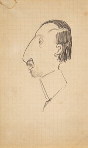 Caricatura di Karl Isakson, profilo a sinistra da Robert Storm Petersen