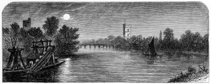 Ponte di Putney e Chiesa al chiaro di luna, 1880 da Robert Taylor Pritchett