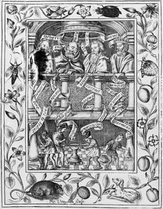 Grandi alchimisti ispirano il lavoro in laboratorio da Theatrum Chemicum Britannicum, 1652 da Robert Vaughan