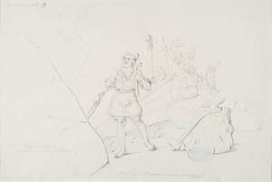 Ilmarinen takoo sampoa ; Originaalipiirustus piirrossarjaan "Kalewala, poema nazionale finlandese, presentato in disegni R.W.Ekman".