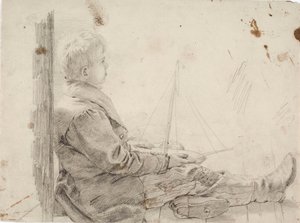 Bambino seduto con una barca a vela in grembo da Robert Wilhelm Ekman