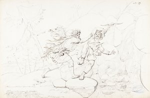 Morte di un animale domestico ; Disegno originale per la serie "Kalewala, Fink National-dikt, framställd i teckningar af R.W.Ekman". da Robert Wilhelm Ekman