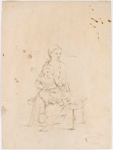 Giovane donna seduta su una panchina con un bambino piccolo in braccio da Robert Wilhelm Ekman