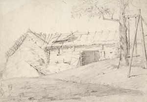 Un mucchio di paglia e un albero a foglia caduca con un paletto da Robert Wilhelm Ekman
