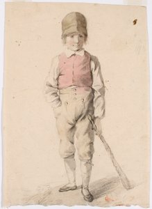 Ragazzo in piedi con un carrello nella mano sinistra da Robert Wilhelm Ekman