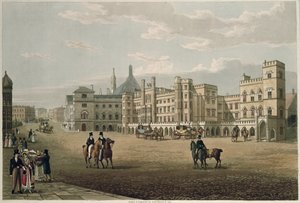 Veduta della Camera dei Lord e dei Comuni, da Old Palace Yard, pub. 1821 da Colnaghi und Co. da Robert the Elder and Younger Havell