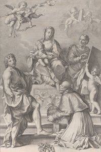 Madonna e Bambino al centro con San Giovanni Battista, San Luca, Papa Pietro Celestino, 1694