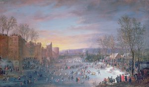 Pattinaggio sul ghiaccio sullo Stadtgraben a Bruxelles, 1649