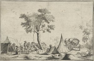 Accampamento con una tenda appuntita da Robert van den Hoecke