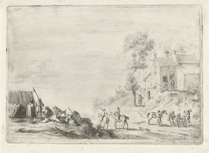 Soldati lungo una strada da Robert van den Hoecke