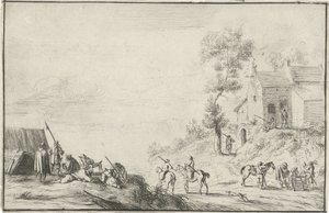Soldati lungo una strada da Robert van den Hoecke