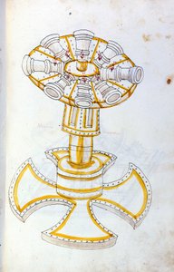 Arte della guerra: studio sulle macchine militari. cannone rotante, illustrazione tratta da 
