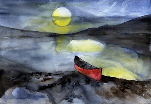Canoa rossa al chiaro di luna da RodMacIver