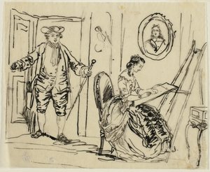 Interno con uomo e donna in abiti settecenteschi da Rodolphe Bresdin