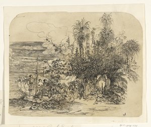 Paesaggio con un gruppo di orientali a riposo con i loro cavalli e cammelli da Rodolphe Bresdin