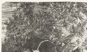 Uomini e cane con ragazzo vicino a una botte (Scena orientale) da Rodolphe Bresdin