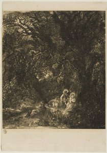 Riposo durante la fuga in Egitto con asino sellato da Rodolphe Bresdin