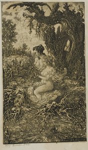 Due donne che fanno il bagno in riva al mare, da Revue Fantaisiste da Rodolphe Bresdin