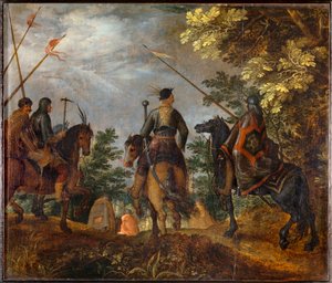 Cavalieri polacchi marciano attraverso un bosco ... da Roelandt Jacobsz. Savery